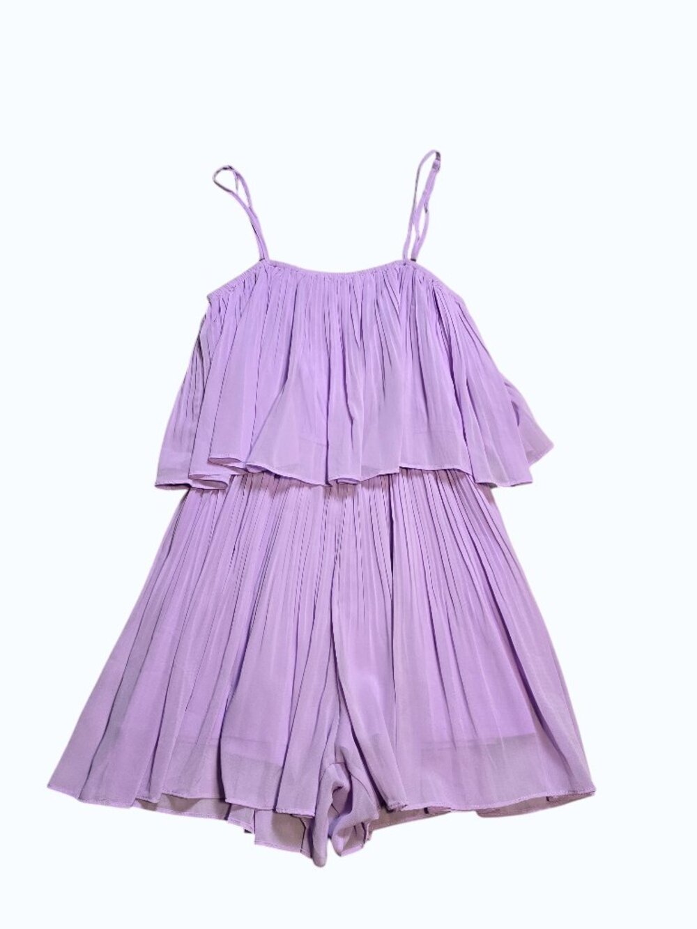Exlura Women’s Light Purple Pleated Flowy Sleeveless Tiered Romper M